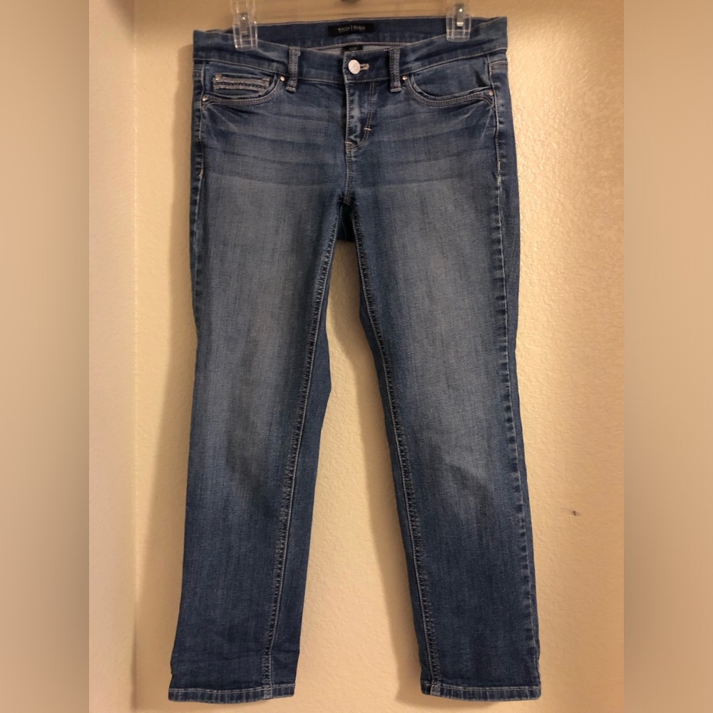 WHBM Blue Denim Crop Leg Jeans Size 2 Noir Embellished Pockets